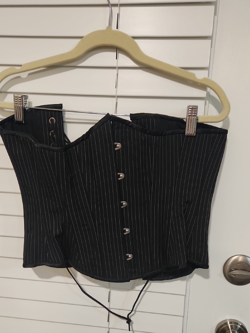 Scarlett Black Steel Boned Pinstripe Corset Top with Silver Eyelets